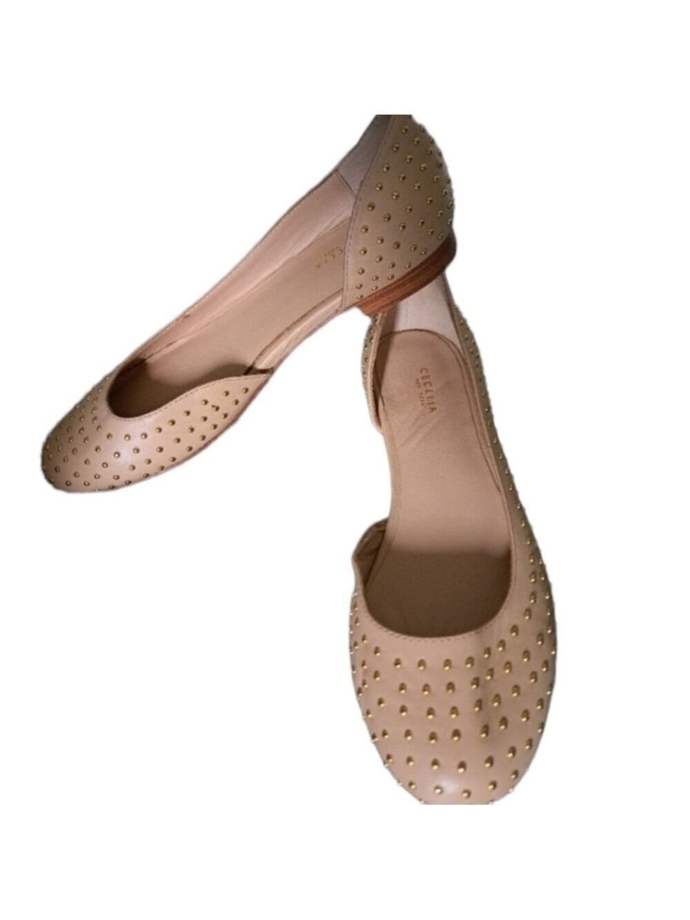 Cecelia NEW YORK leather studded flats shoes neutral beige almond toe